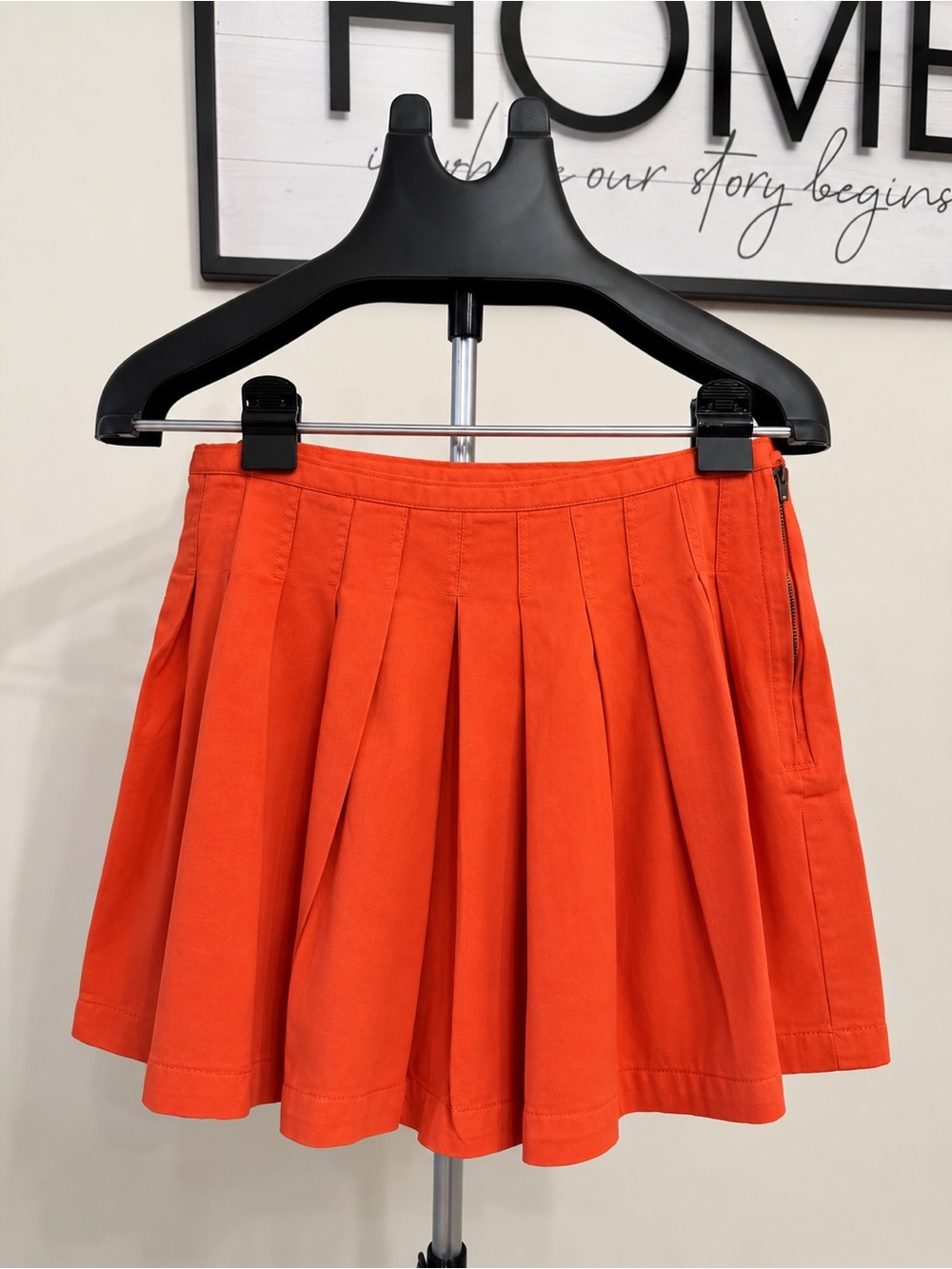 Anthropologie Women's Orange Solid Pleated Short Twill Skirt Zip Closure